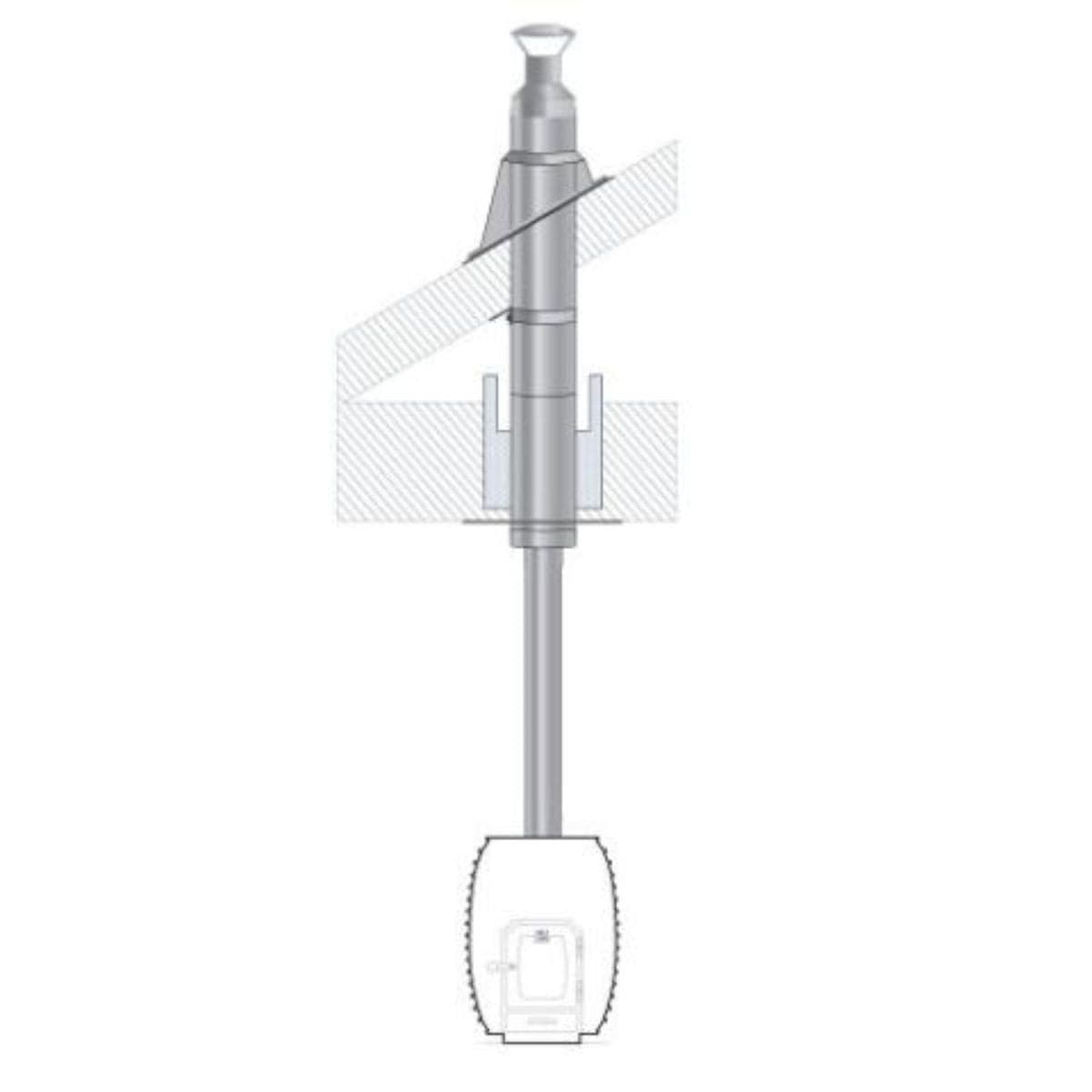The HUUM Thru-Ceiling Chimney Set is designed to extend straight up through the ceiling