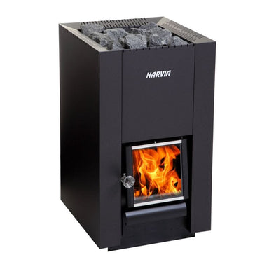 The Linear 16 wood-burning sauna stove is source of glowing heat for smaller saunas. Through the warm glow of the cast-iron glass door, with optional door direction, the fire enhances the sauna atmosphere.