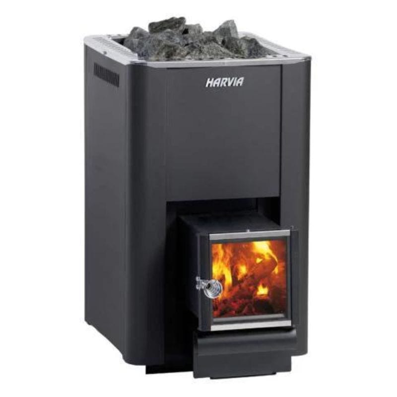 The Harvia Pro 20 SL offers exceptional convenience, allowing bathers to feed wood into the sauna from another room.