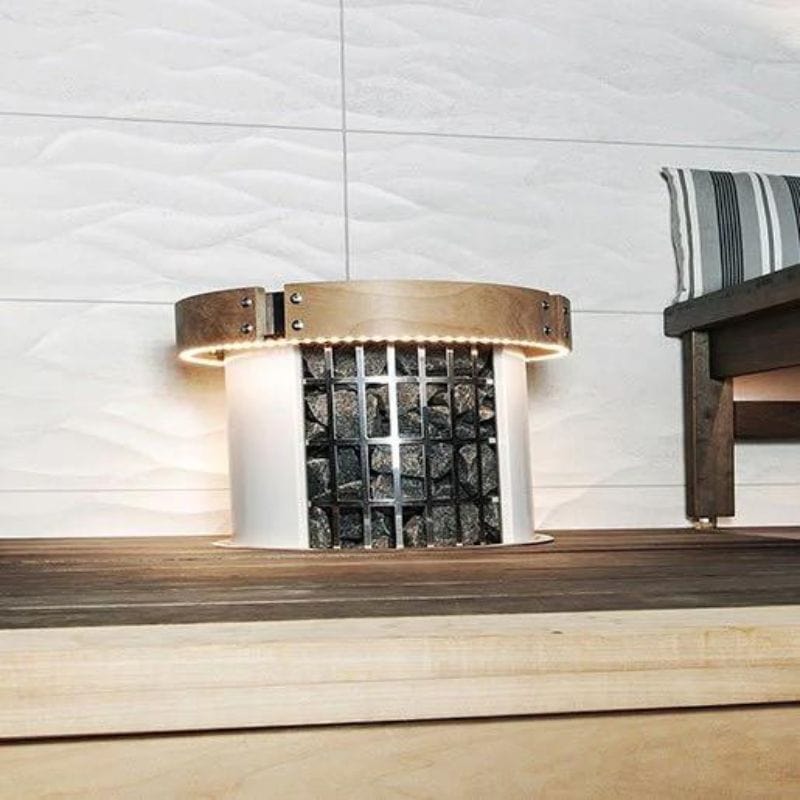 Made of heat-treated aspen, the railings add a stylish and pleasant touch to the decoration scheme of the sauna.