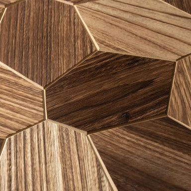 The geometric pattern of EmotionWalls Hexagon Abachi Yakisugi wood wall panels beautifully complement any living environment.