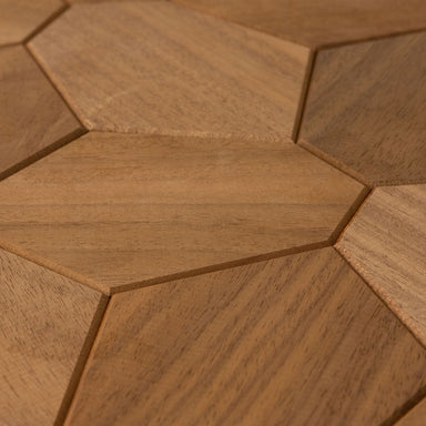 The geometric pattern of EmotionWalls Hexagon Thermo-Abachi wood wall panels beautifully complement any living environment.