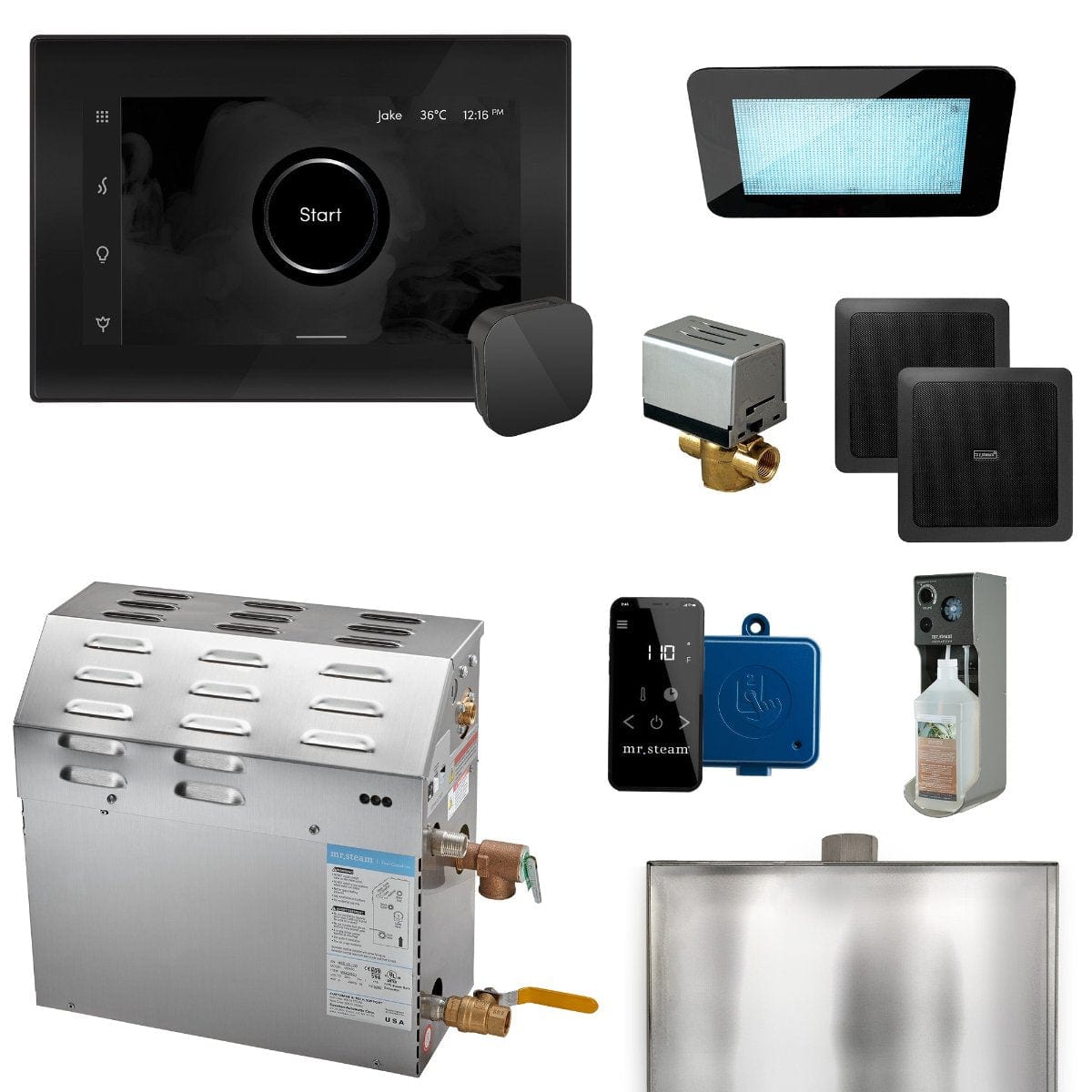 Mr. Steam MS XDream 5000-Watt Steam Generator with iSteamX Control and Aroma Glass Steamhead in Matte Black