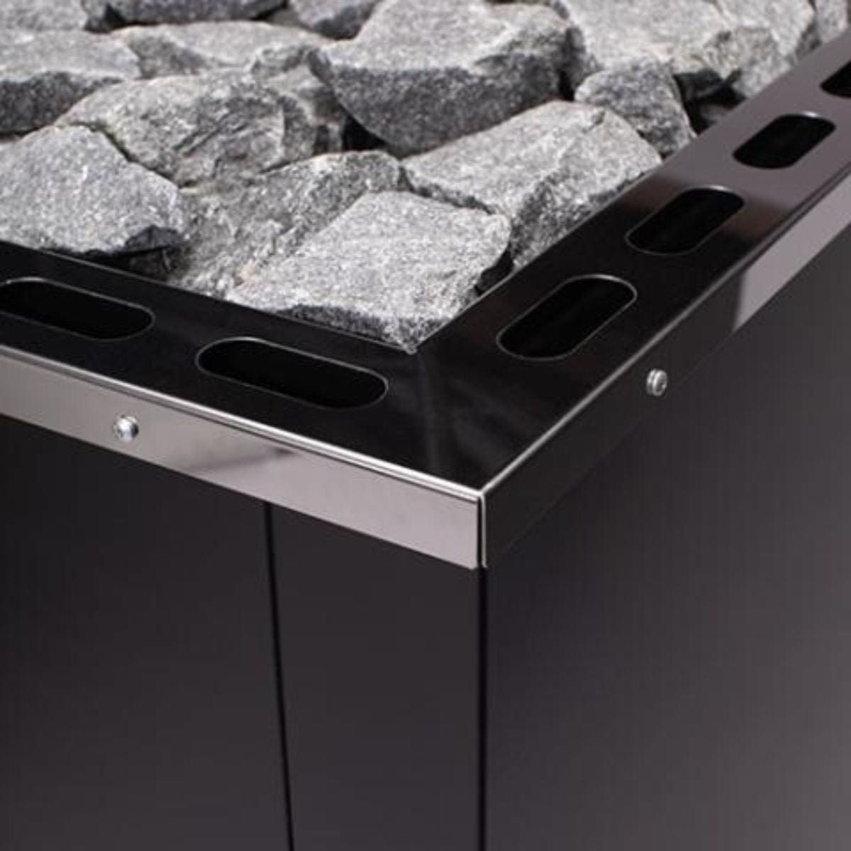 Experience the warmth of the fire as it radiates through the glass door during your sauna session.