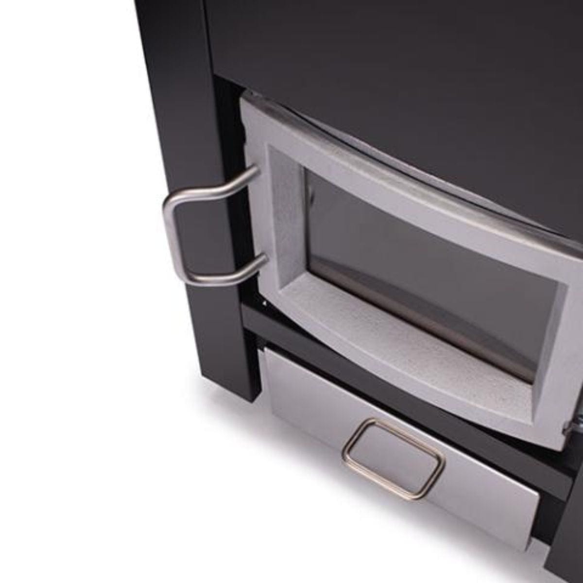 Experience the warmth of the fire as it radiates through the glass door during your sauna session.