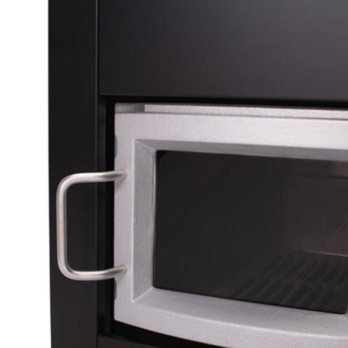 Experience the warmth of the fire as it radiates through the glass door during your sauna session.