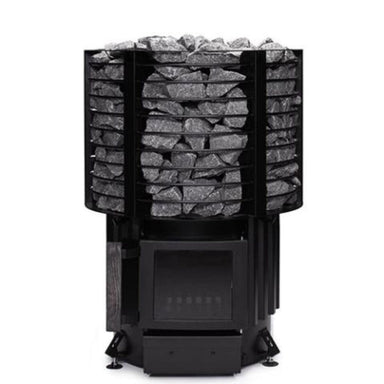 The environmentally friendly sauna stove heats up with a relatively small amount of wood.