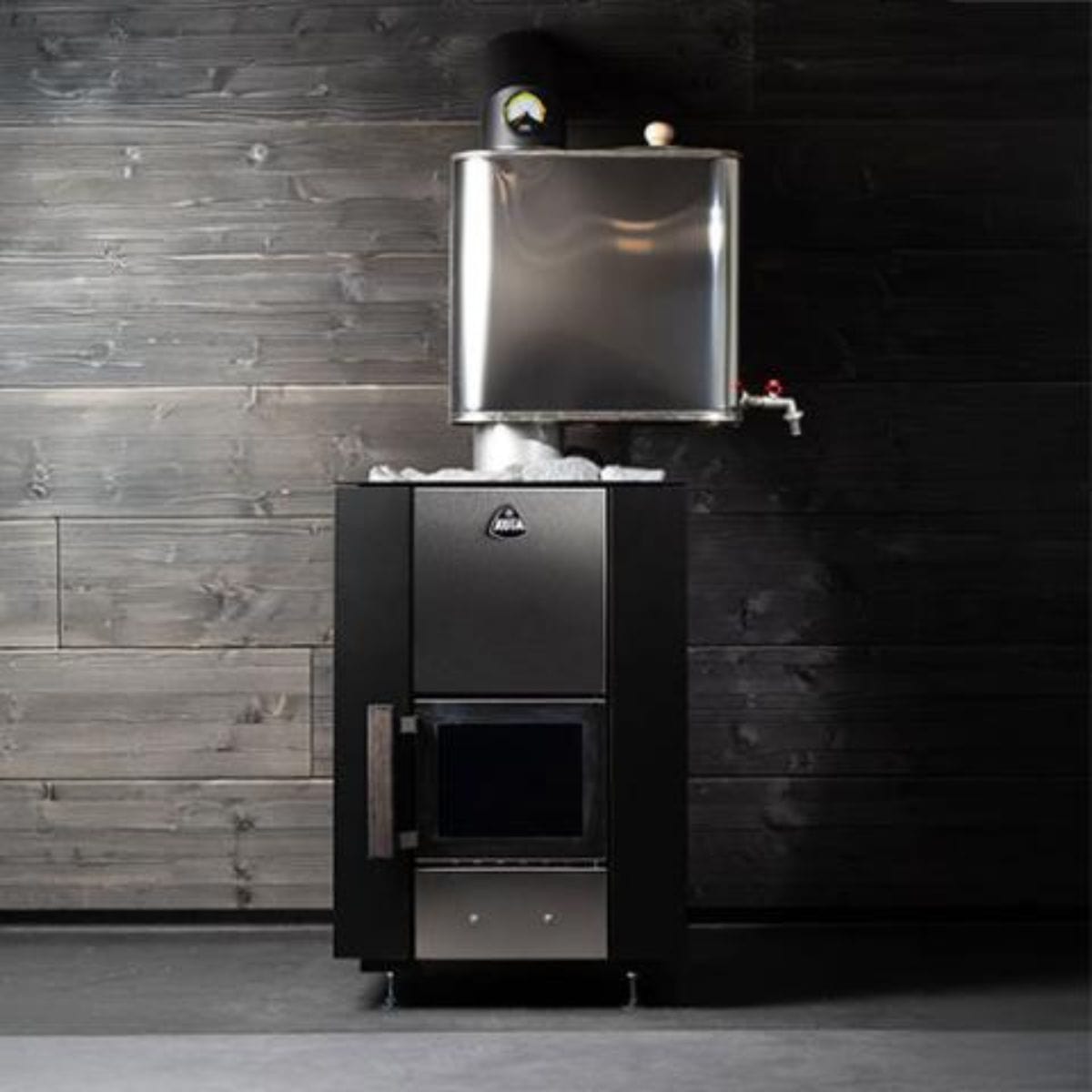 The stylish and durable Narvi Kuru Sauna Stove creates an authentic sauna feeling.