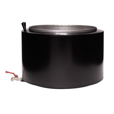 This sauna stove comes equipped with an integrated hot water tank and faucet.