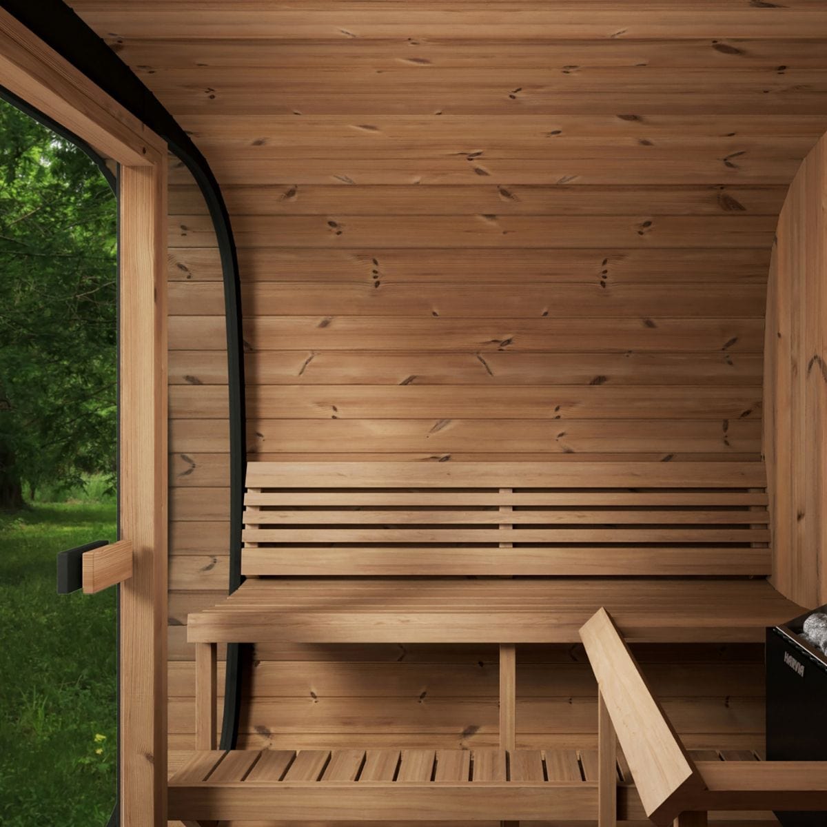 Huge interior of SaunaLife Cube-Series Model CL7G Outdoor Sauna
