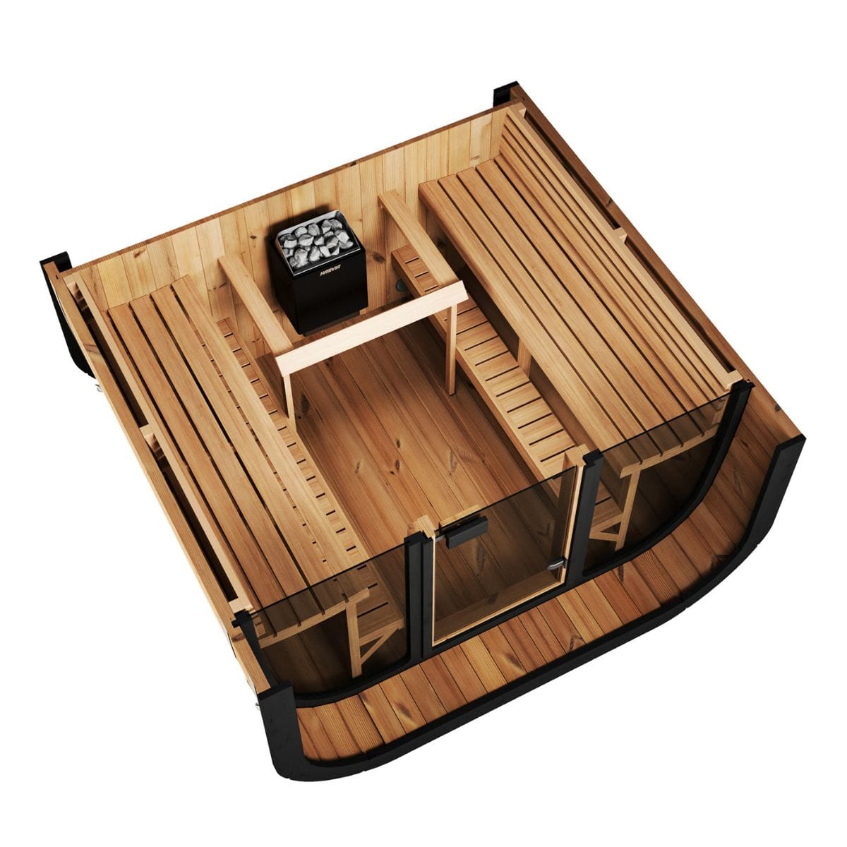 The interior view from the top of SaunaLife Cube-Series Model CL7G Outdoor Sauna