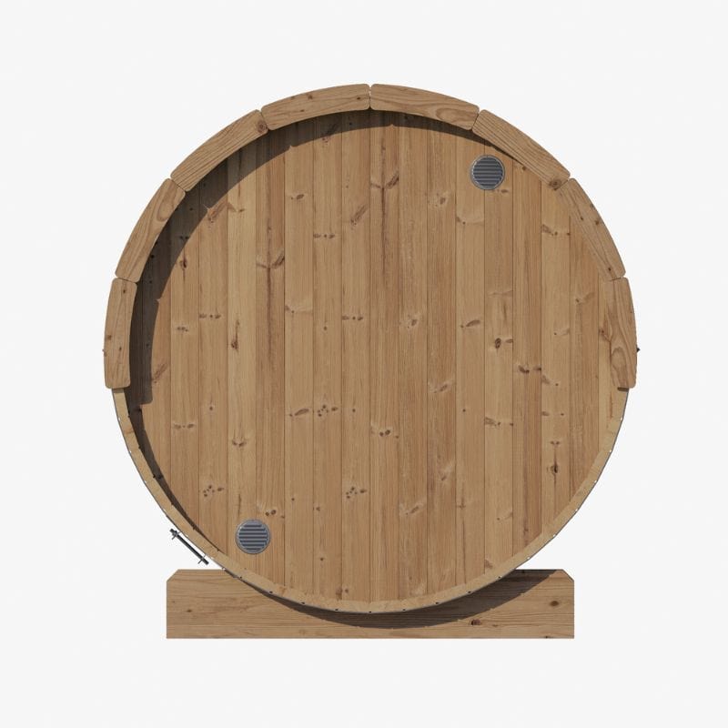 Looking at the back view of SaunaLife E8G Barrel Sauna