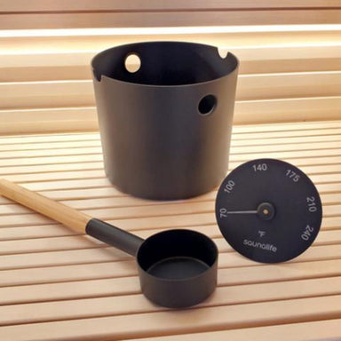Featuring the SaunaLife Aluminum 1-Gallon Sauna Bucket Set with Wood Ladle and Thermometer