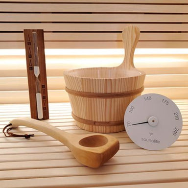 For a complete sauna experience, the SaunaLife Bucket and Ladle Package 1 accessory package is essential!