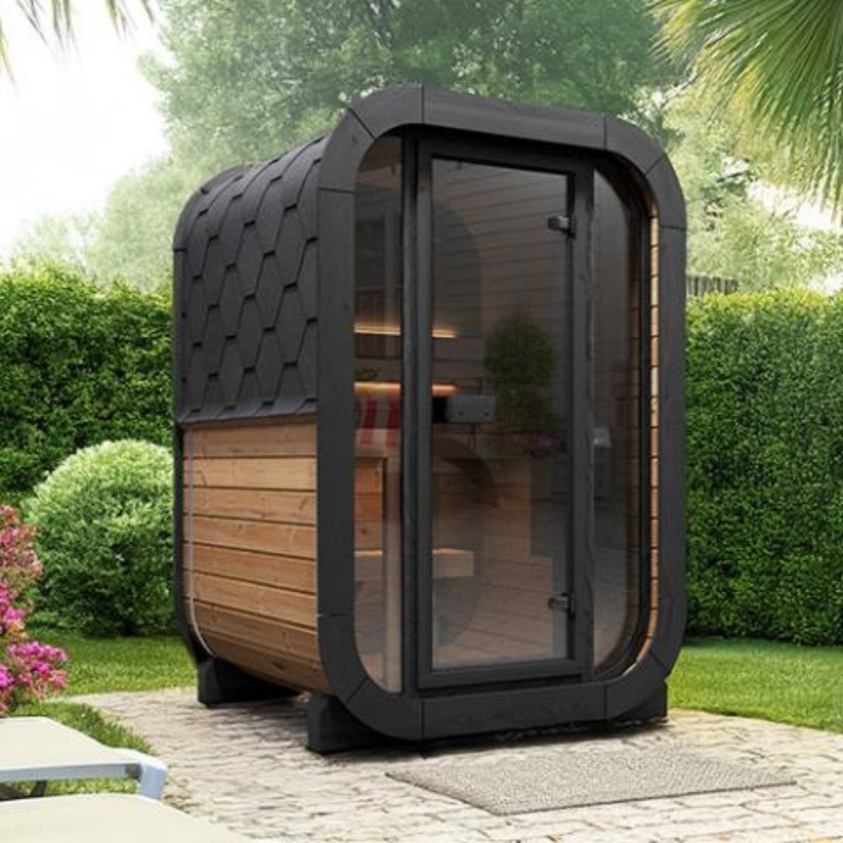 Enjoy the unsurpassed luxury of the SaunaLife Cube-Series Model CL3G Outdoor Home Sauna Kit.