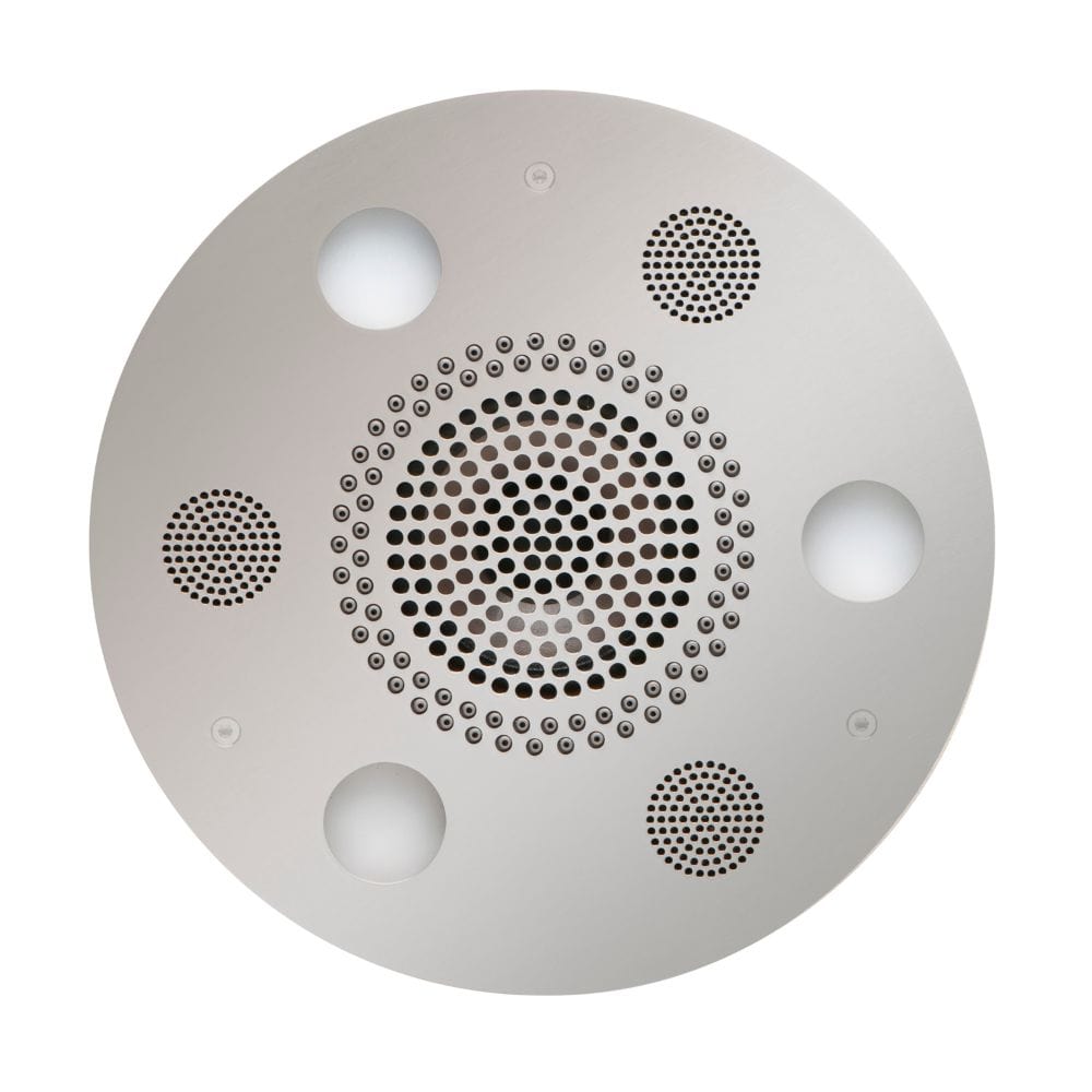 The sleek all-in-one Serenity Light, Sound, Rainhead delivers chromatherapy, sound therapy and a gentle falling water sensation for a truly soothing shower experience.