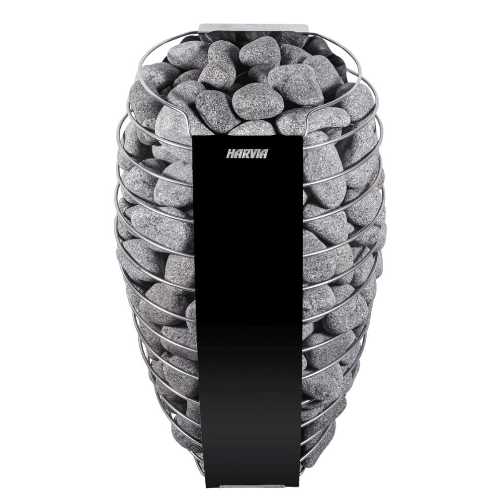 The elegantly curved shape of the Harvia 8kW Spirit Sauna Heater exudes an organic design aesthetic, accentuated by the round sauna stones.