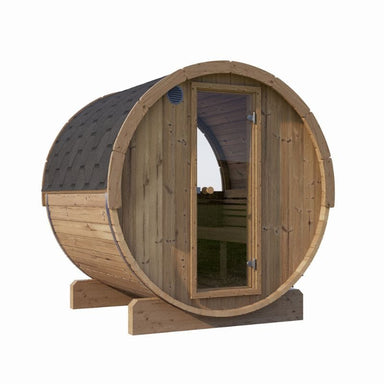 SaunaLife Model E7W 4-Person Outdoor Barrel Sauna Front View