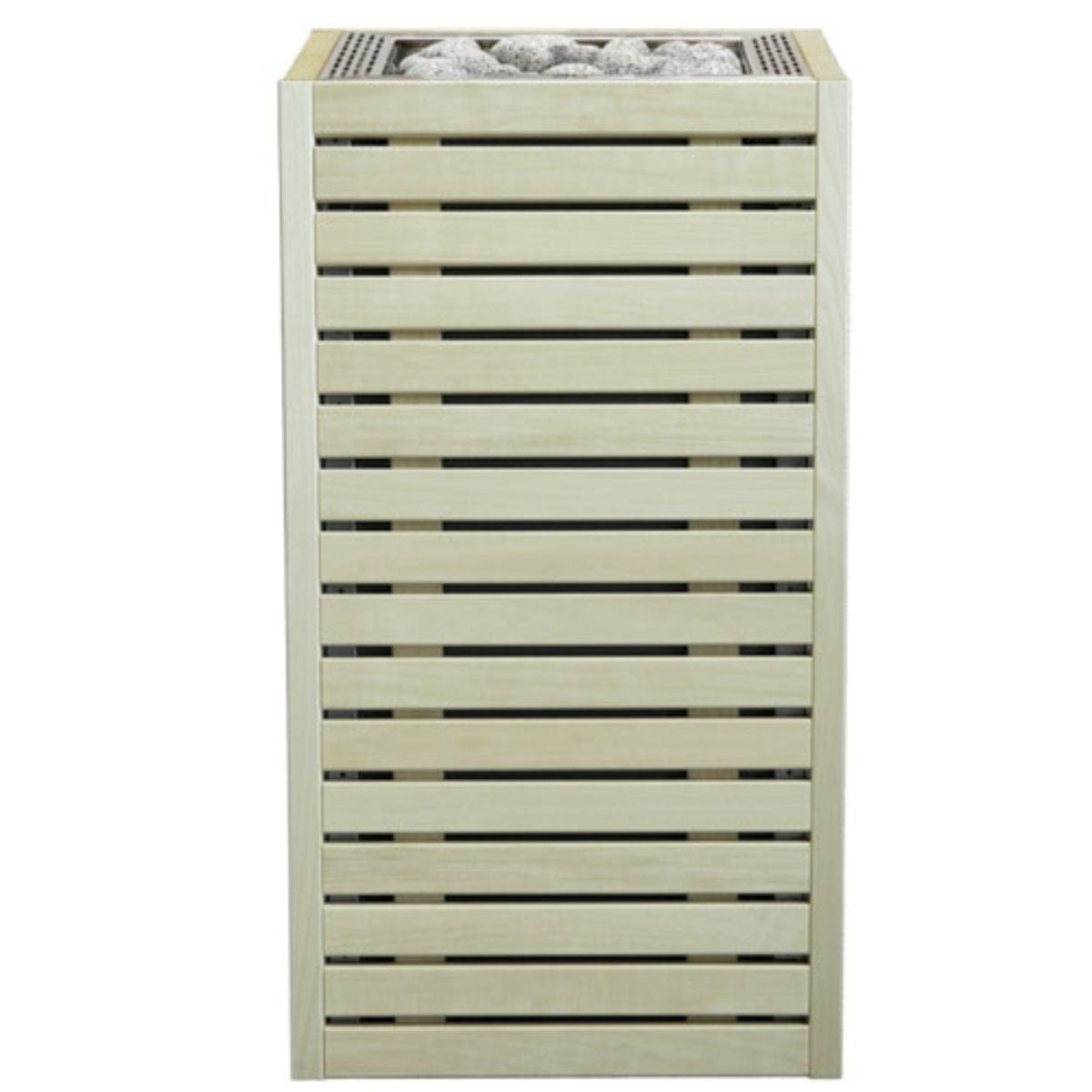 Rectangular planter with slatted design on a white background
