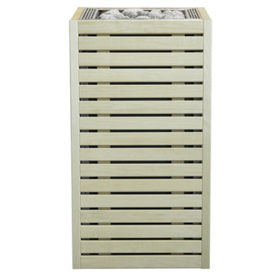 Rectangular planter with slatted design on a white background