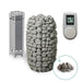 Pet bed made of stones with a digital thermometer and additional stones on a white background
