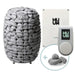 HUUM product set with stones in a cage, digital device, and stones on a white background