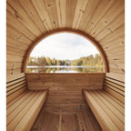 SaunaLife Model E7W 4-Person Outdoor Barrel Sauna Half Moon Glass Image
