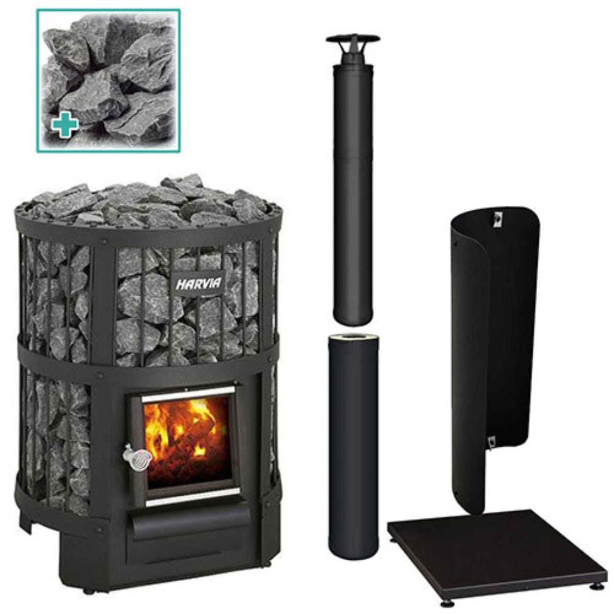The Harvia Legend 150 BK Sauna Stove Package comes complete with the Legend 150 Sauna Stove