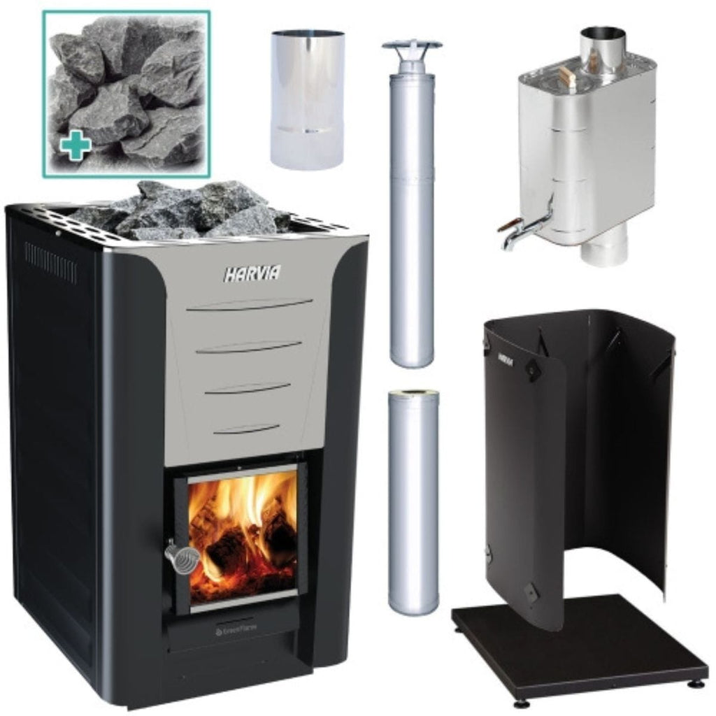 This stainless steel stove package offers a satisfying sauna bath experience