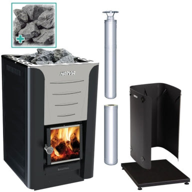The Harvia Pro 20 SS Sauna Stove Package comes complete with the Pro 20 Sauna Stove
