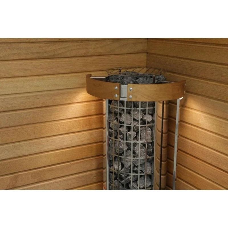 Sauna heater can be isntalled in side wall or corner of room 
