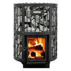 Floor Mounted, with adjustable feet Black steel frame Wood-Burning
