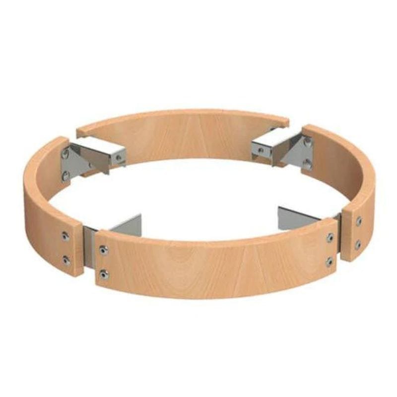 The safety railings consist of four wooden arches attached to each other and the sauna heater with stainless steel mounts.