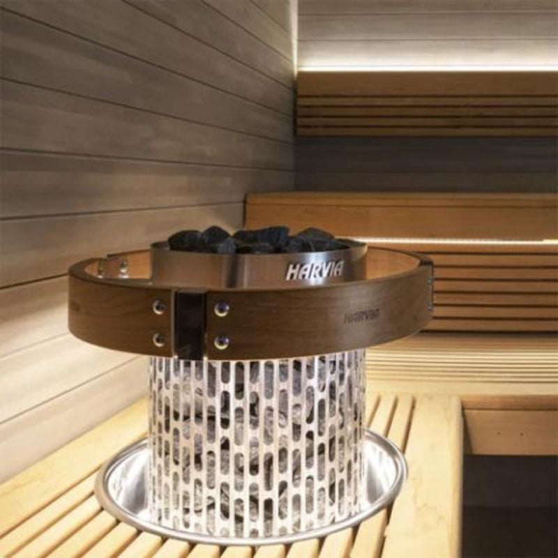 The Harvia safety railing is a good way to increase bathing safety around the Harvia Cilindro sauna heater.