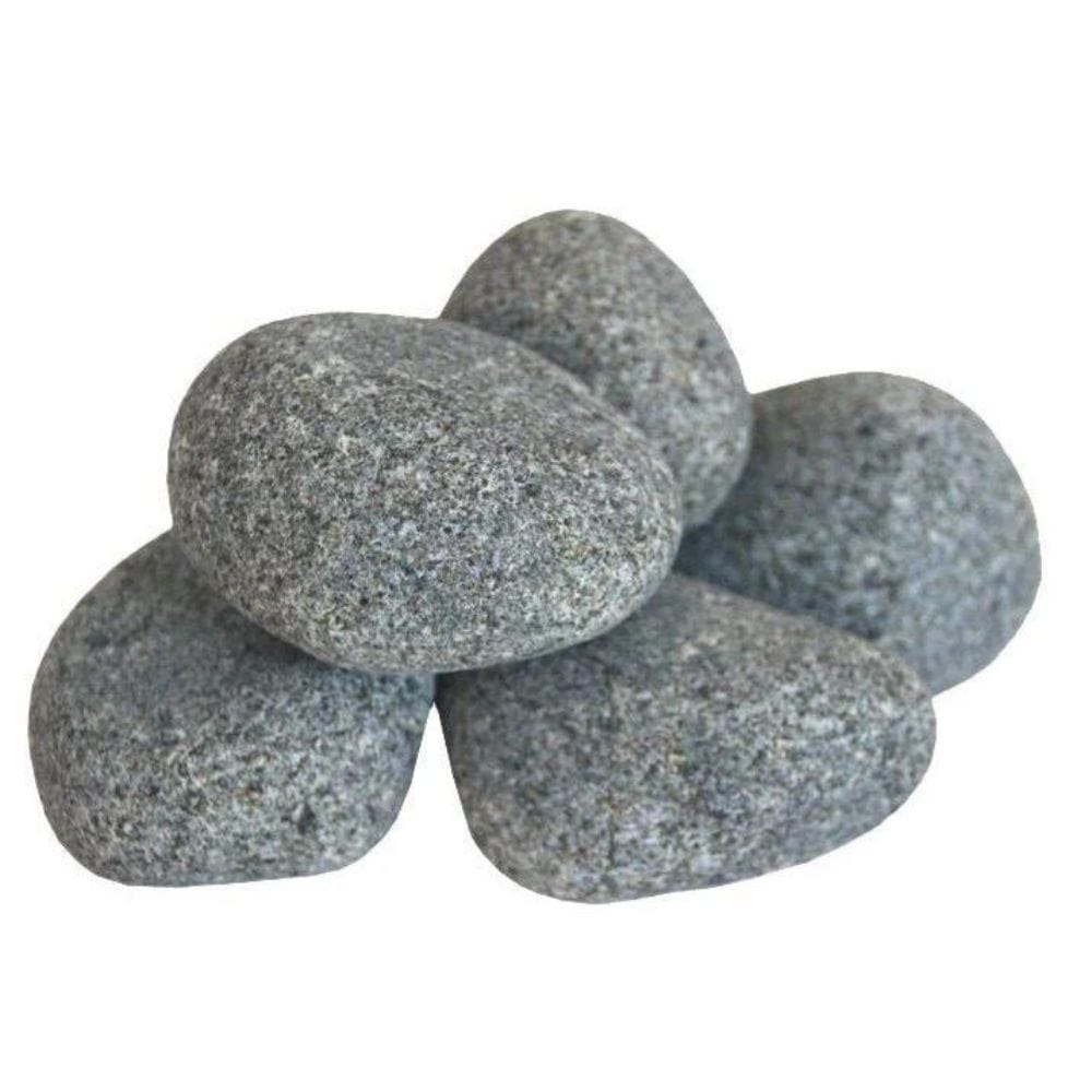 Rounded Olivine Diabase sauna heater stones resemble nature's rounded stones from the great rapids, bringing a softer tone to your sauna along with multiple benefits.