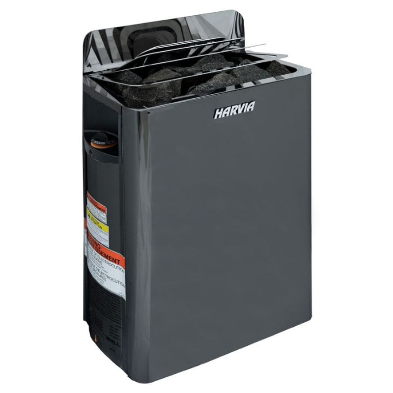 The Harvia Wall SW80 Black Stainless Steel, a minimalistic Scandinavian design 8.0kW sauna heater, is engineered to power sauna rooms up to 423 cubic feet (CF).