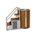 Wooden ice tub with metal staircase and ice maker on a white background