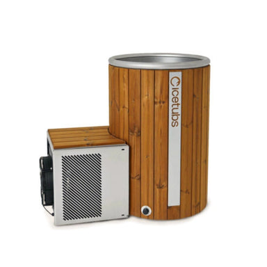 Wooden barrel with metallic top and side panel on a white background