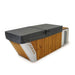 Wooden outdoor furniture piece with a gray top on a white background
