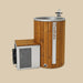 A wooden hot tub with a stainless steel interior and a separate white and wood heating unit, shown on a plain beige background. The vertical white panel on the tub reads 'Creetubs'.