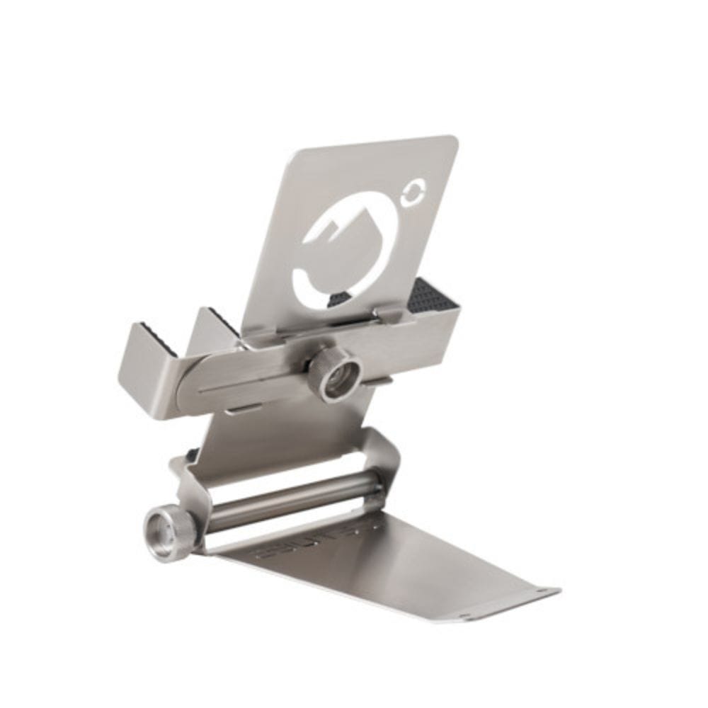 Metallic kitchen tool with a blade on a white background