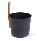 This premium-quality aluminum 1-gallon sauna bucket features a heat-resistant upright bamboo wood handle