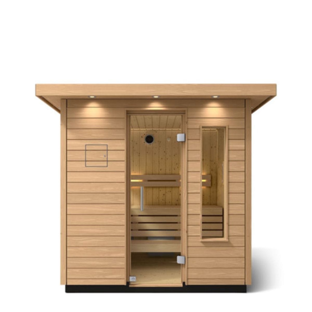 Wooden sauna with a white background