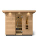 Wooden sauna with glass door on a white background