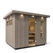 The Kohler C2 Outdoor Sauna features a premium Scandinavian spruce wood interior and Weathered Grey Spruce exterior