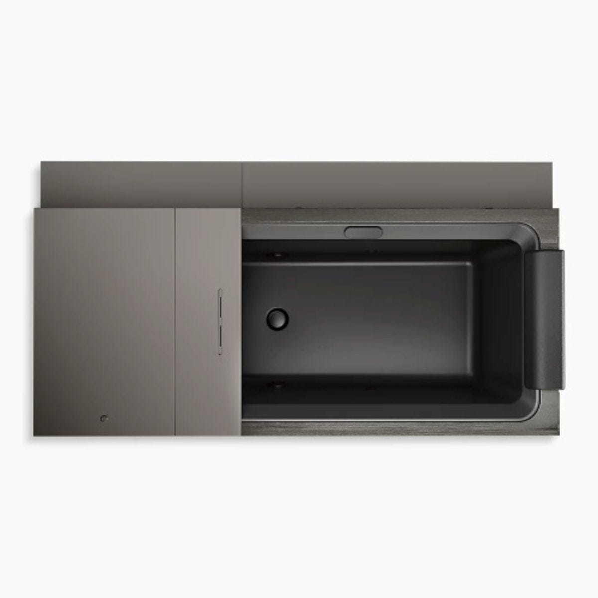 Step into the sleek modern tub using the integrated grab points