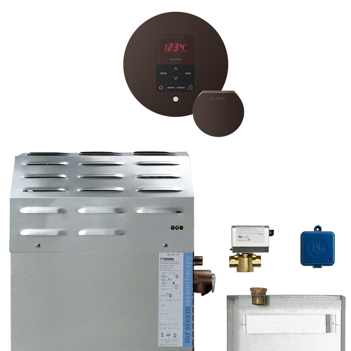 Featuring the Mr. Steam Super Butler 10 kW Steam Shower Generator Package with iTempoPlus Control in Round