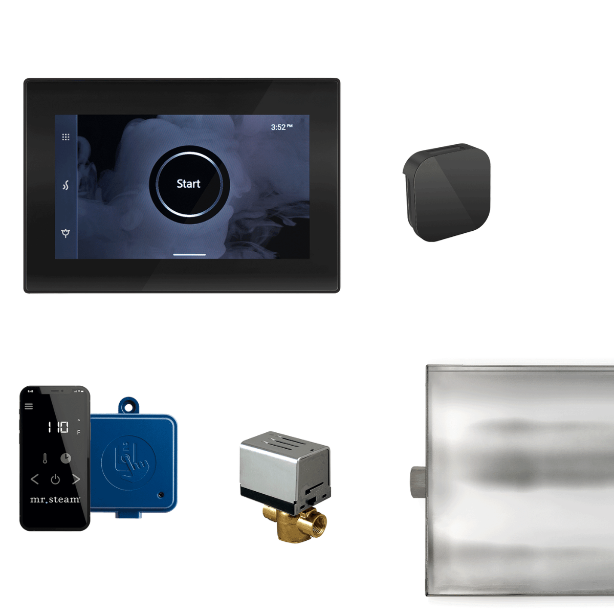 Mr. Steam XButler Steam Shower Control Package with iSteamX Control and Aroma Glass SteamHead in Black