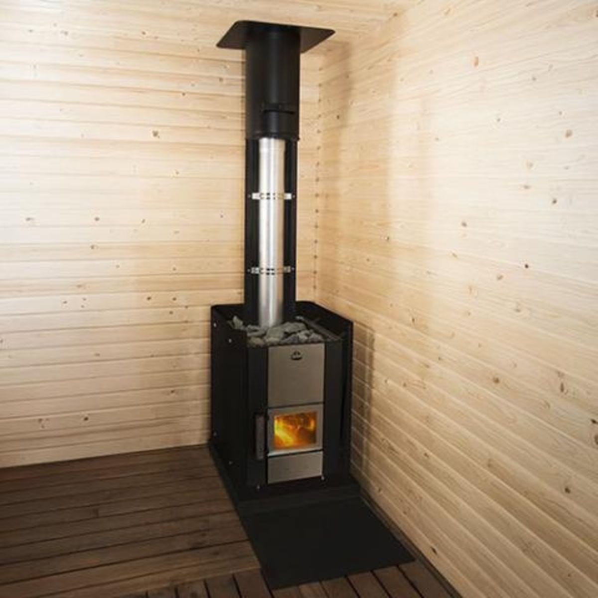 The stylish and durable Narvi Kuru Sauna Stove creates an authentic sauna feeling.