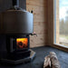 This sauna stove comes equipped with an integrated hot water tank and faucet.